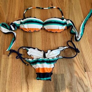 VIX by Paul Hermanny Striped convertible bandeau Bikini Set Sz M